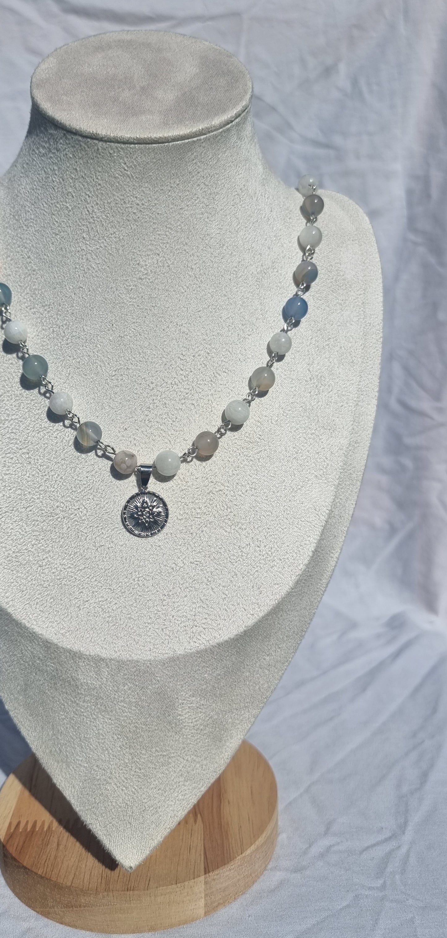 Aella - Moonstone and Azure Agate Star Necklace