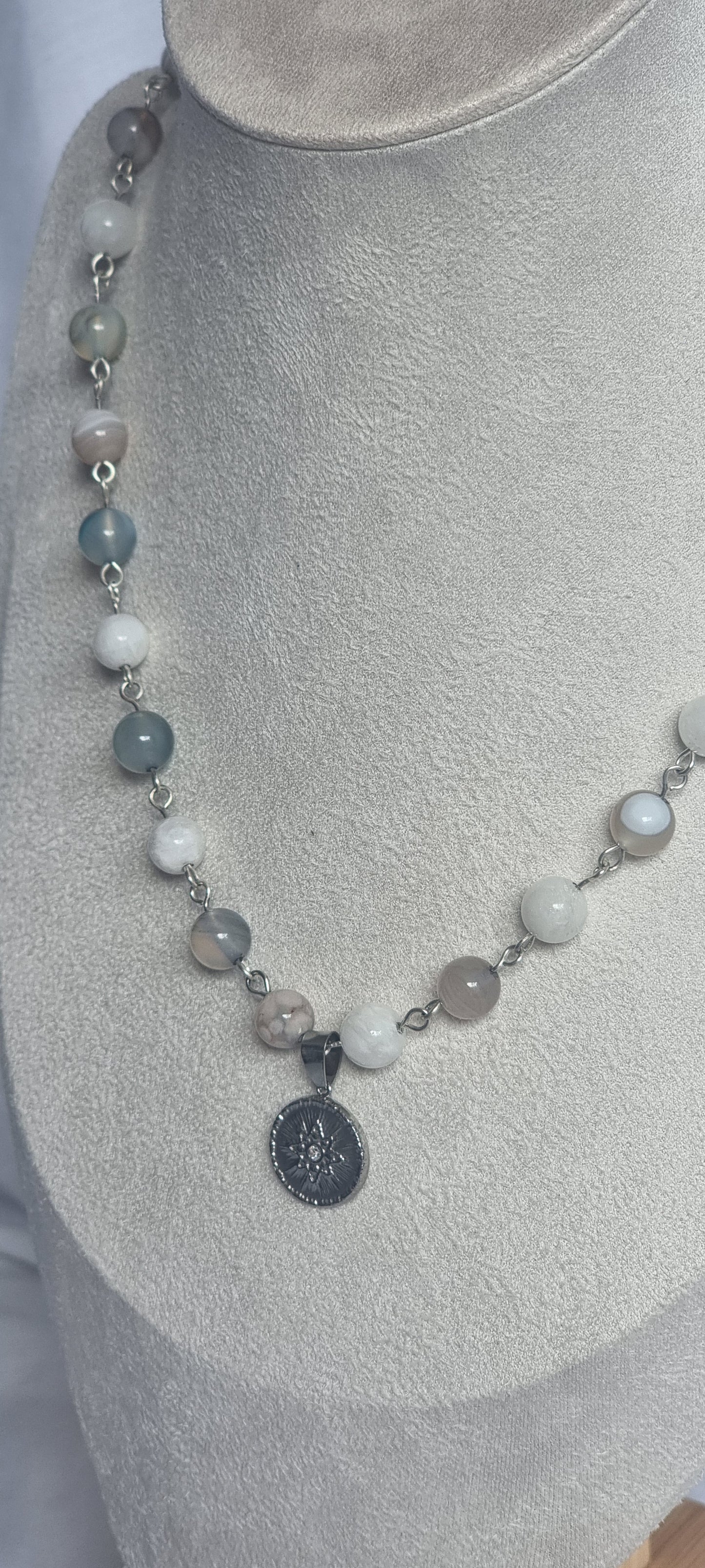 Aella - Moonstone and Azure Agate Star Necklace